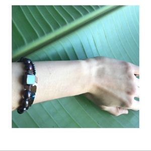 Byrufina  grey pearls beaded silver base bracelet